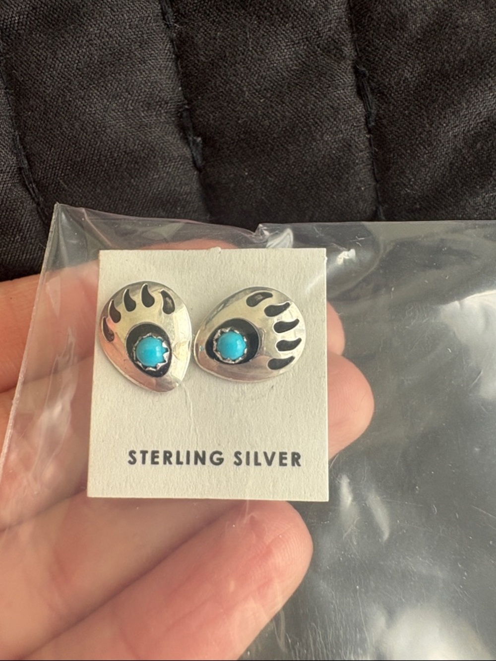 Sterling Silver Turquoise Accent Bearpaw Stud Earrings